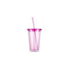 Sublimation 16OZ/473ml Double Wall Clear Plastic Tumbler with Straw & Lid (Rose Red)(10/pack)